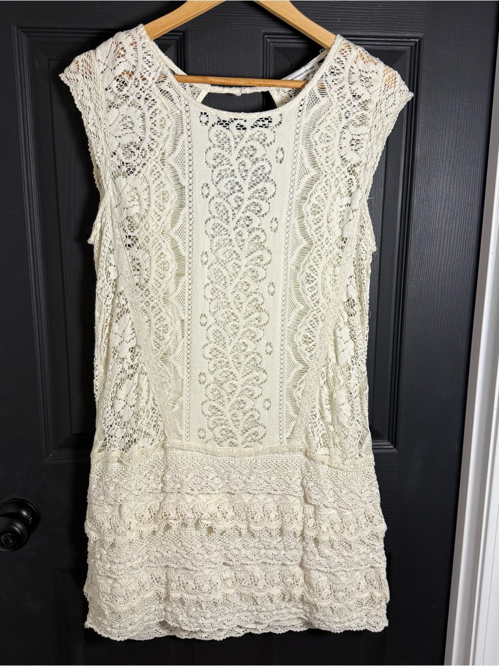 American Eagle Outfitters Ivory Crochet Tiered Mini Dress - Lace Detail